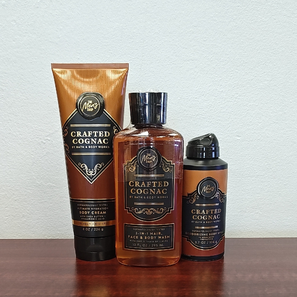 Bath & Body Works Men's CRAFTED COGNAC 3 Piece Bundle Set